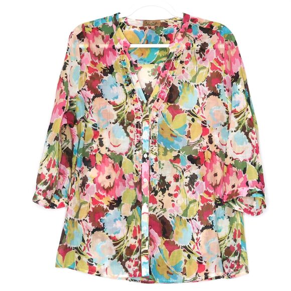Peck‎ & Peck Weekend Womens Blouse Size XL Button Up Ruffle Artsy Boho Peasant - Picture 1 of 10